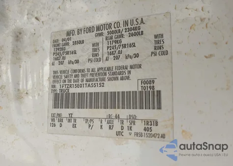 2001 Ford Ranger Edge/Xlt из США, поврежденный, VIN 1FTZR15E01TA55152